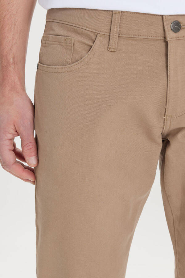 Men's Camel Slim Fit Skinny 5 Pocket Cotton Canvas Stretch Chino Pants - 12