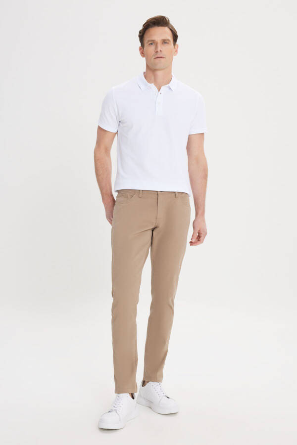 Men's Camel Slim Fit Skinny 5 Pocket Cotton Canvas Stretch Chino Pants - 2