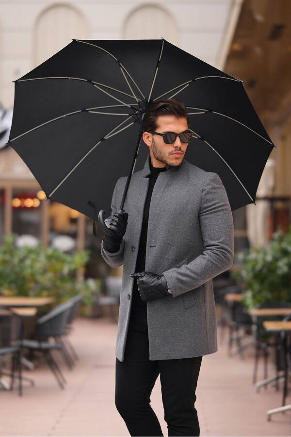 Men's Charcoal Slim Fit Notch Lapel Cashmere Coat - 1