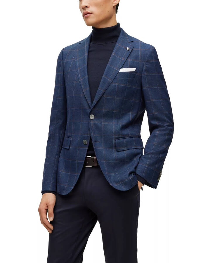 Men's Checked Stretch Slim-Fit Jacket Dark Blue - 1