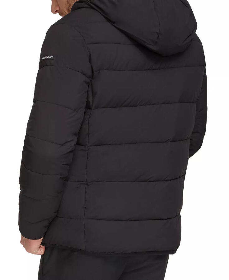 Men's Chevron Stretch Jacket With Sherpa Lined Hood - Ebony - 2