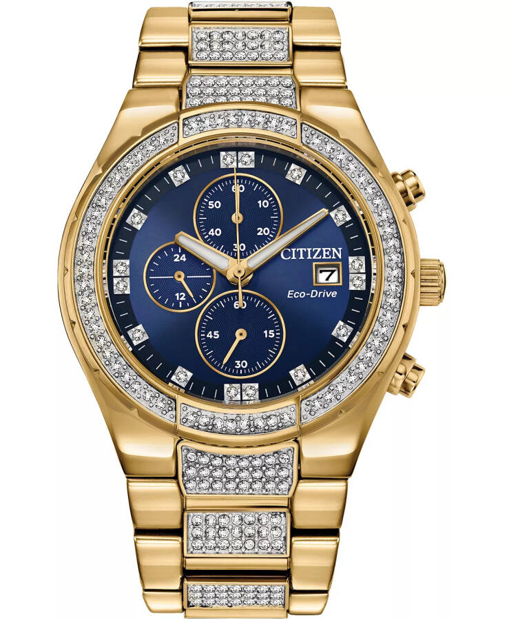 Men's Chronograph Eco-Drive Crystal Gold-Tone Stainless Steel Bracelet Watch 42mm Gold-tone - 1