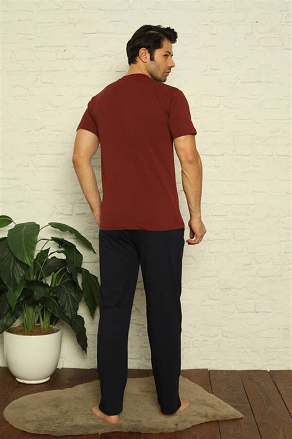 Men's Claret Red 3-Piece Pajamas Set 6824 - 5