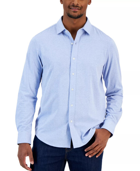 Men's Classic-Fit Heathered Jersey-Knit Button-Down Shirt, Created for Modazone Blue Myrtle - 1