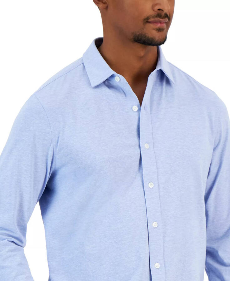 Men's Classic-Fit Heathered Jersey-Knit Button-Down Shirt, Created for Modazone Blue Myrtle - 3