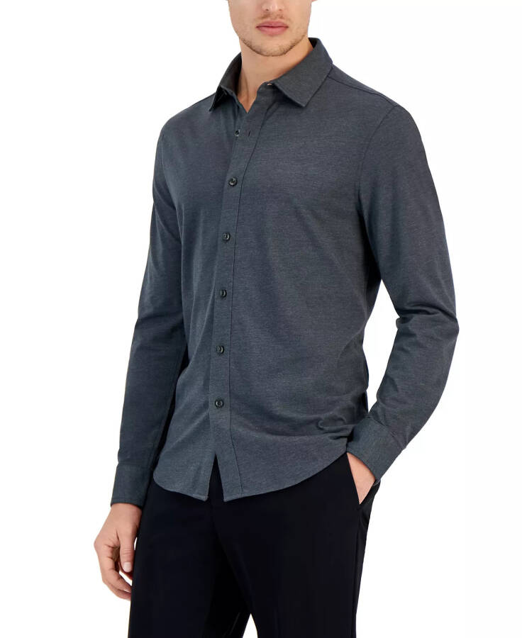 Men's Classic-Fit Heathered Jersey-Knit Button-Down Shirt, Created for Modazone Dark Lead Heather - 1