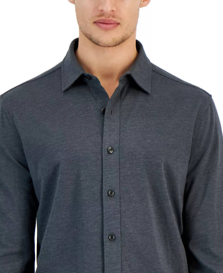 Men's Classic-Fit Heathered Jersey-Knit Button-Down Shirt, Created for Modazone Dark Lead Heather - 3