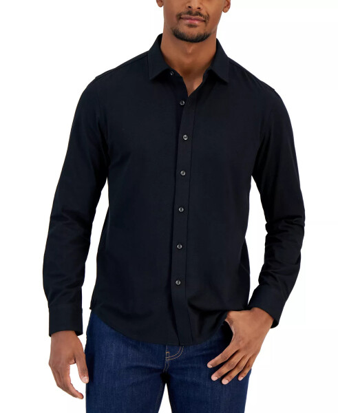 Men's Classic-Fit Heathered Jersey-Knit Button-Down Shirt, Created for Modazone Deep Black - 7