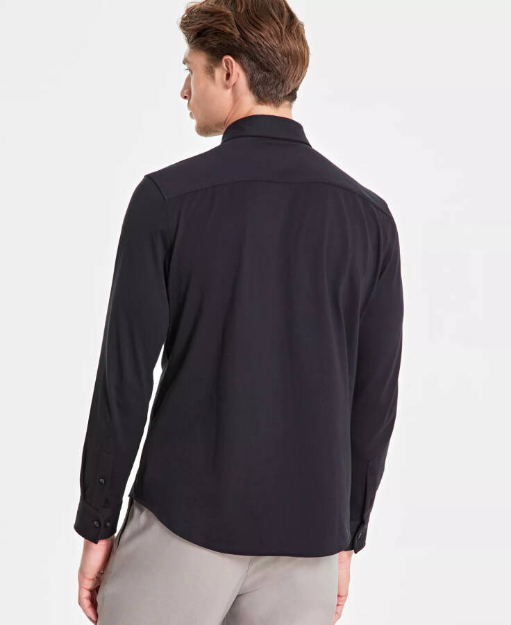 Men's Classic-Fit Heathered Jersey-Knit Button-Down Shirt, Created for Modazone Deep Black - 2