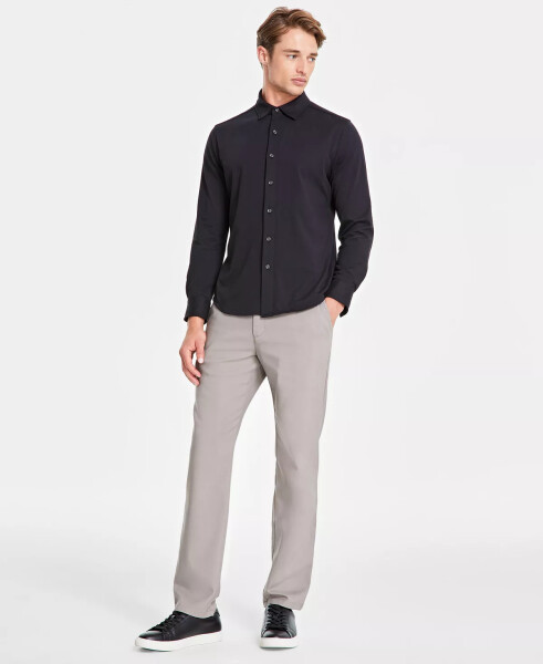 Men's Classic-Fit Heathered Jersey-Knit Button-Down Shirt, Created for Modazone Deep Black - 4