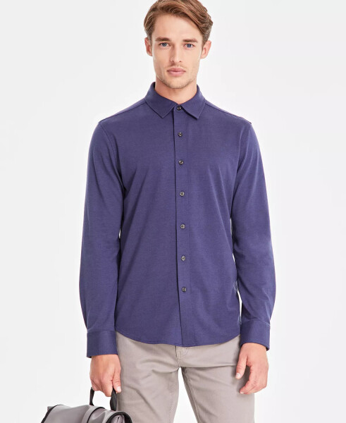 Men's Classic-Fit Heathered Jersey-Knit Button-Down Shirt, Created for Modazone Neo Navy - 1