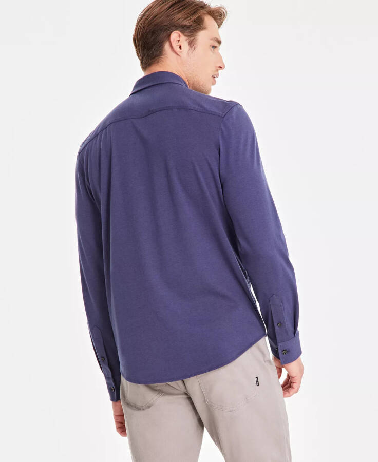 Men's Classic-Fit Heathered Jersey-Knit Button-Down Shirt, Created for Modazone Neo Navy - 2