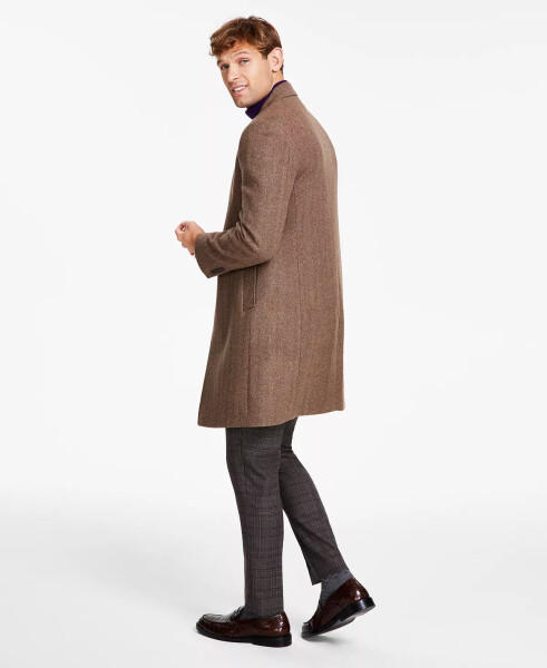 Men's Classic Fit Luxury Wool Cashmere Blend Overcoats Brown Herringbone - 2