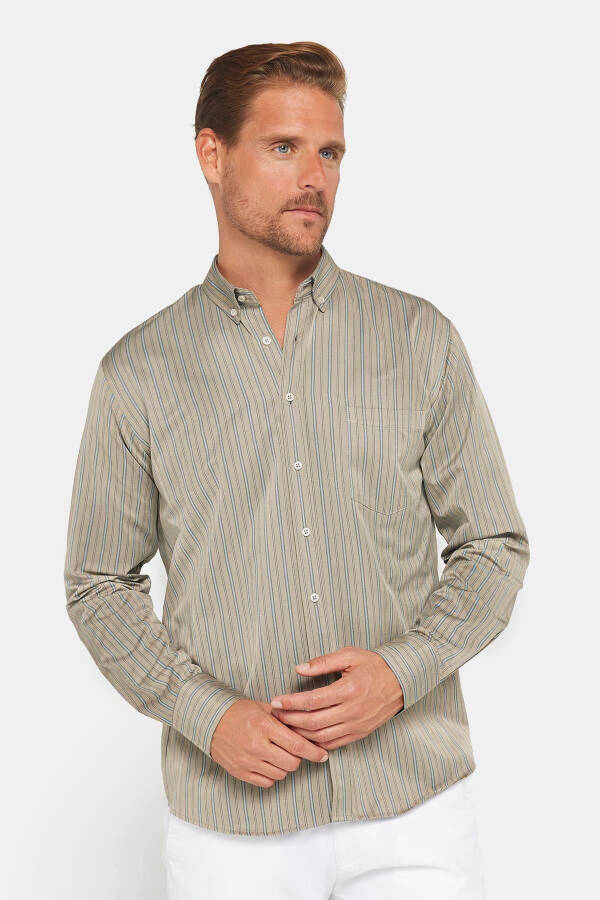 Men's Classic Fit Regular Fit Long Sleeve Cotton Easy Iron Striped Button Down Collar Shirt - 1