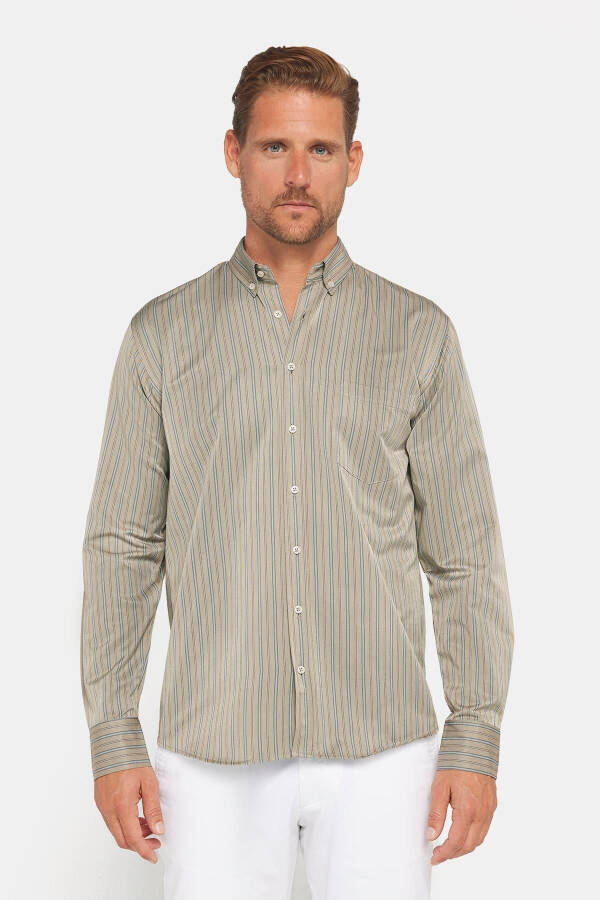 Men's Classic Fit Regular Fit Long Sleeve Cotton Easy Iron Striped Button Down Collar Shirt - 2