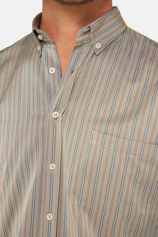 Men's Classic Fit Regular Fit Long Sleeve Cotton Easy Iron Striped Button Down Collar Shirt - 4