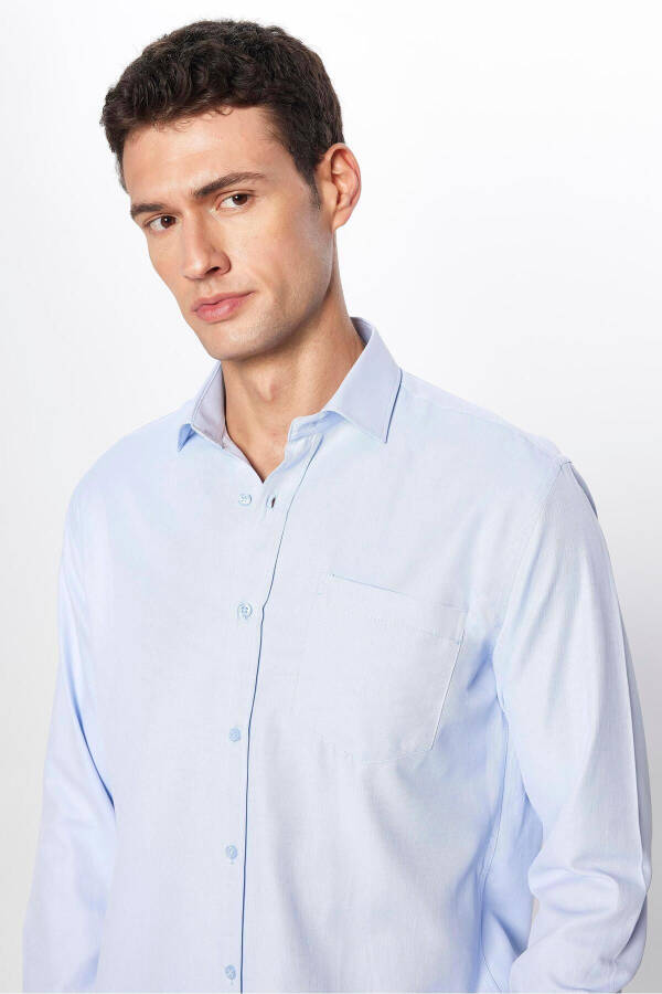 Men's Classic Fit Regular Fit Long Sleeve Cotton Reinforced Blue Shirt - 3