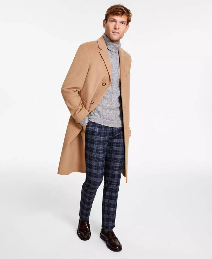 Men's Classic-Fit Solid Wool Blend Overcoats Camel - 1