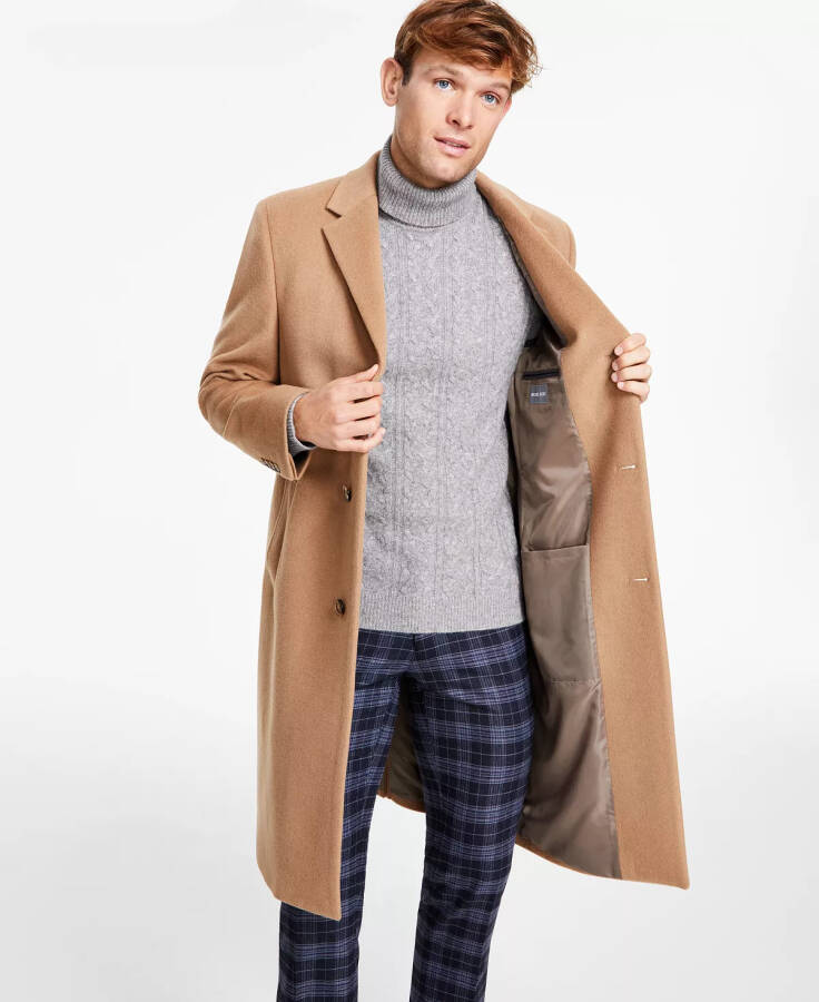 Men's Classic-Fit Solid Wool Blend Overcoats Camel - 3