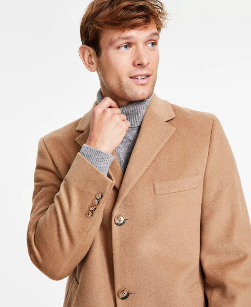 Men's Classic-Fit Solid Wool Blend Overcoats Camel - 4