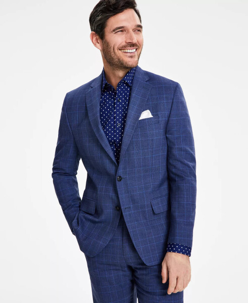 Men's Classic-Fit Stretch Wool-Blend Suit Jacket Mid Blue Plaid - 1