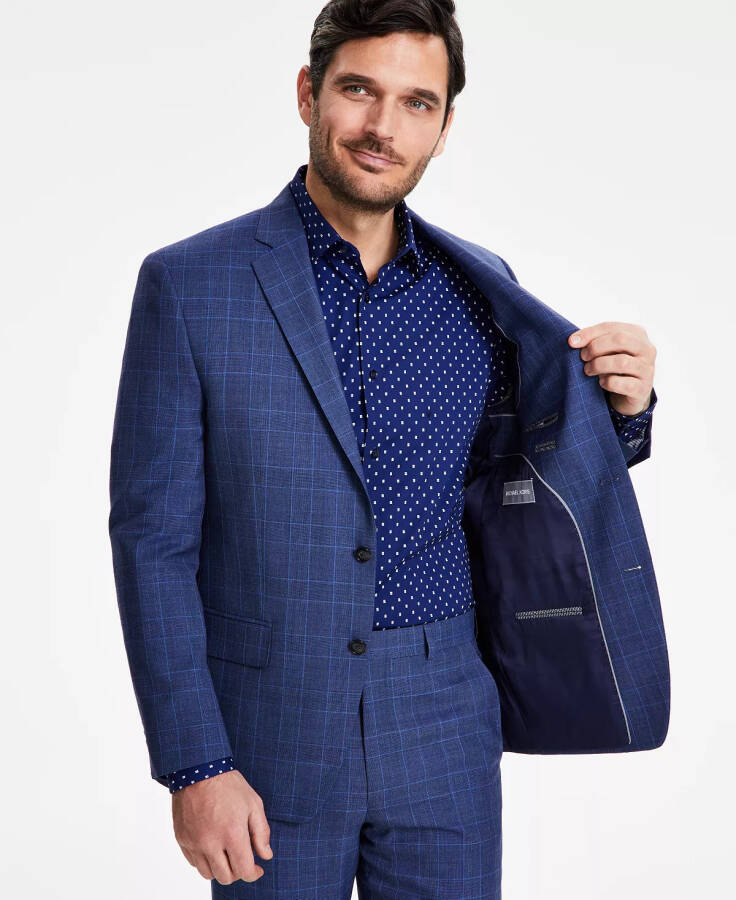 Men's Classic-Fit Stretch Wool-Blend Suit Jacket Mid Blue Plaid - 4