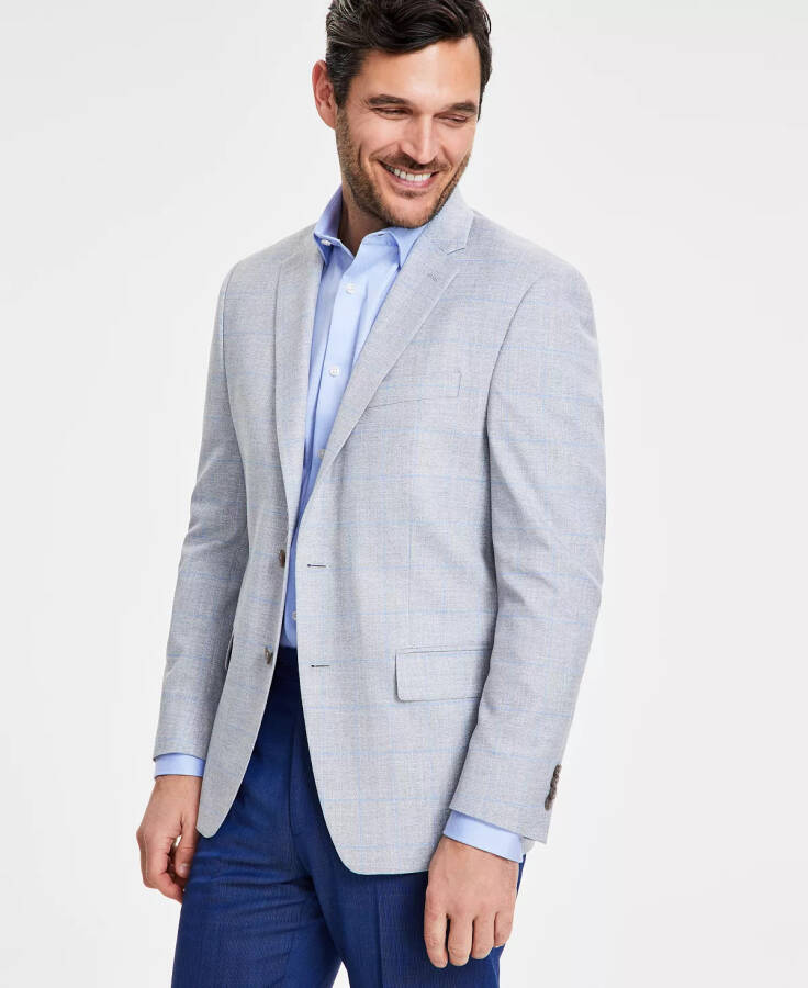 Men's Classic-Fit Windowpane Sport Coat Light Grey Blue - 1