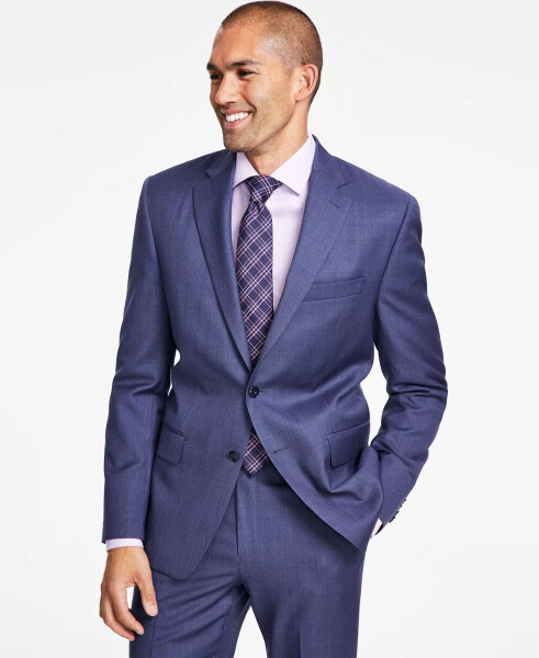 Men's Classic-Fit Wool-Blend Stretch Solid Suit Jacket Blue - 1