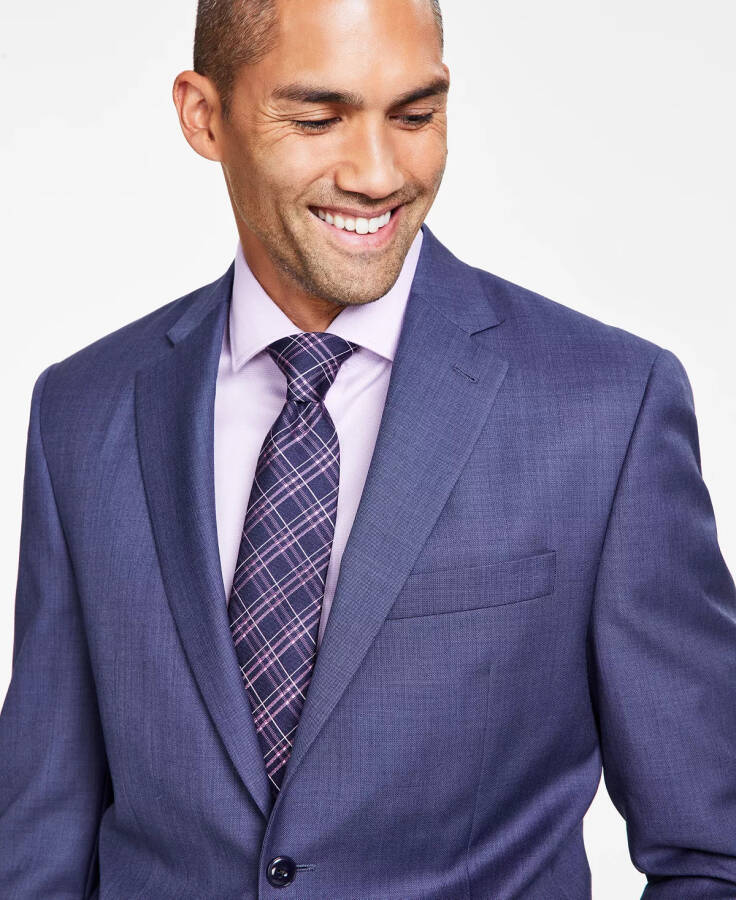 Men's Classic-Fit Wool-Blend Stretch Solid Suit Jacket Blue - 3