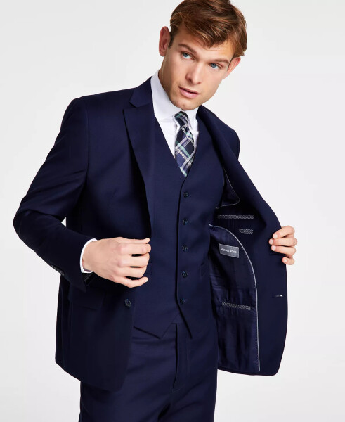 Men's Classic-Fit Wool-Blend Stretch Solid Suit Jacket Navy - 4