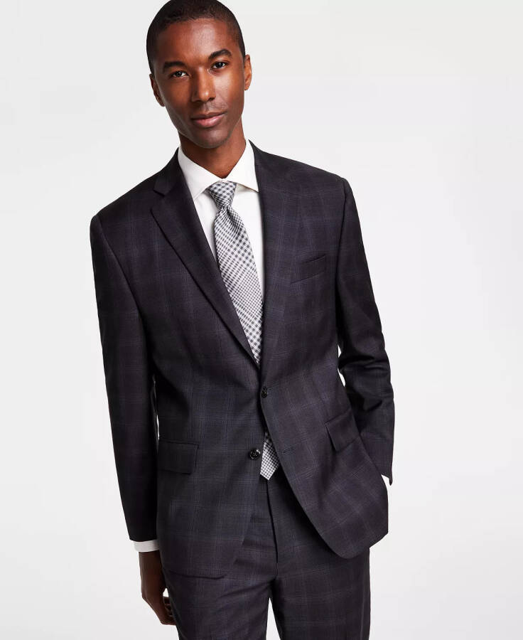 Men's Classic-Fit Wool-Blend Stretch Suit Separate Jacket Charcoal/brown Plaid - 1