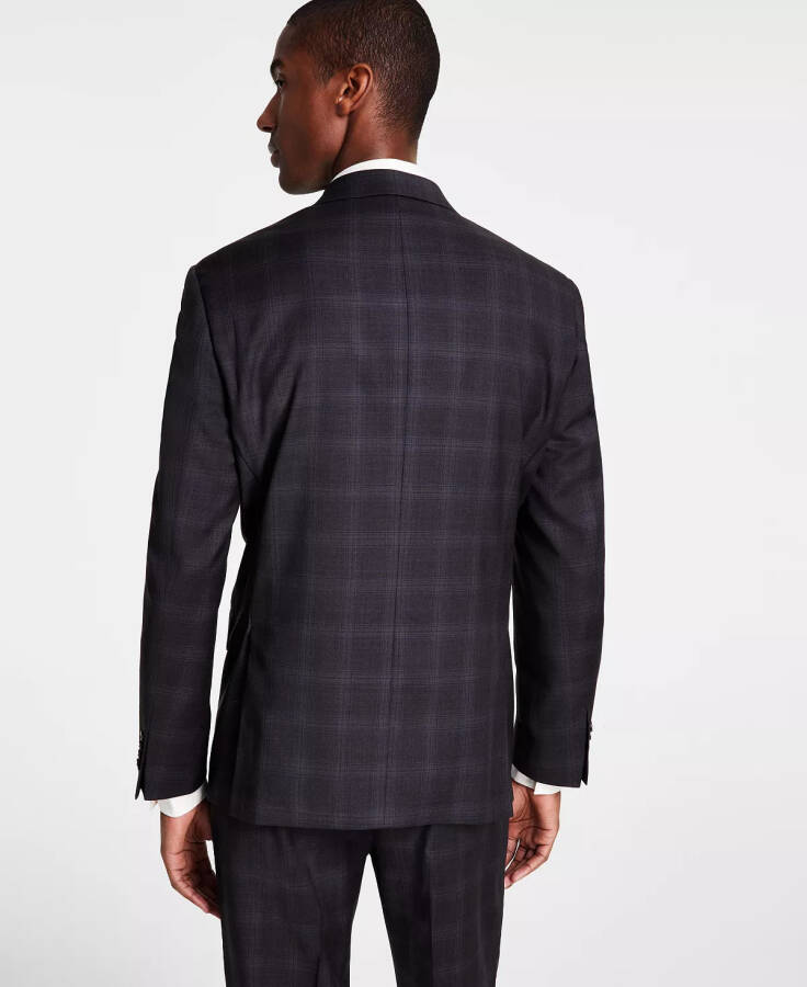 Men's Classic-Fit Wool-Blend Stretch Suit Separate Jacket Charcoal/brown Plaid - 2