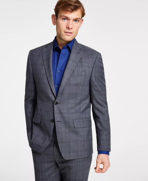 Men's Classic-Fit Wool-Blend Stretch Suit Separate Jacket Grey/blue Plaid - 1