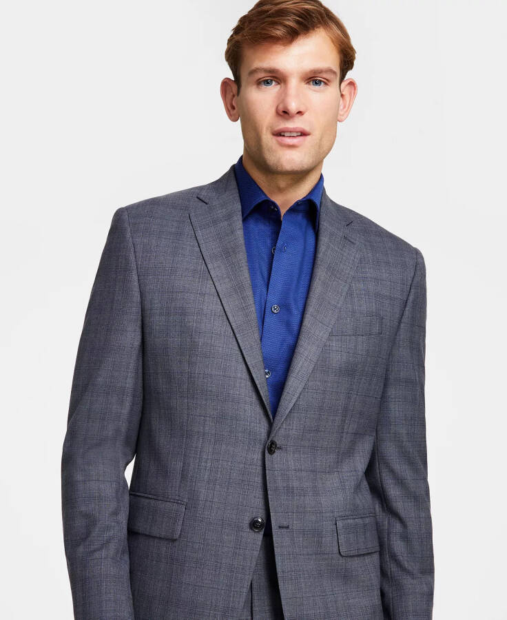 Men's Classic-Fit Wool-Blend Stretch Suit Separate Jacket Grey/blue Plaid - 3