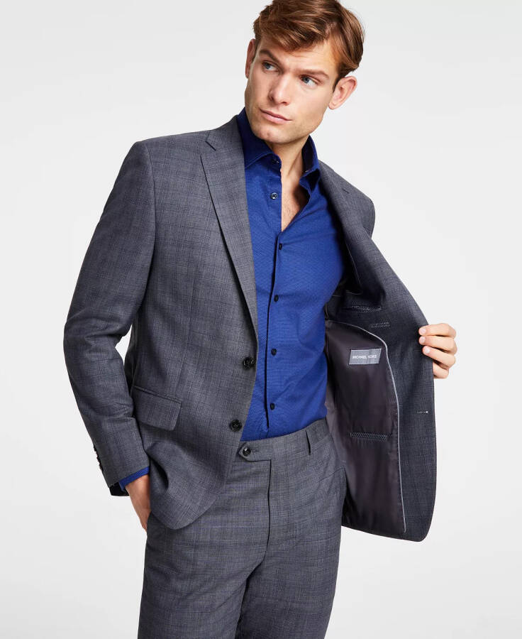 Men's Classic-Fit Wool-Blend Stretch Suit Separate Jacket Grey/blue Plaid - 4