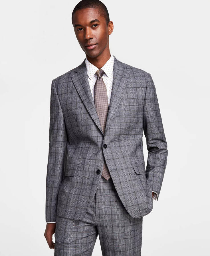 Men's Classic-Fit Wool-Blend Stretch Suit Separate Jacket Medium Grey Plaid - 1