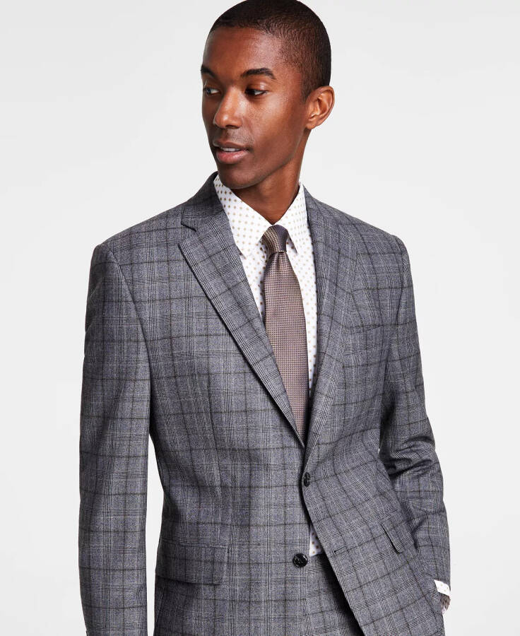 Men's Classic-Fit Wool-Blend Stretch Suit Separate Jacket Medium Grey Plaid - 3