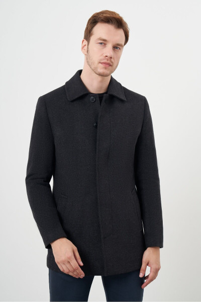 Men's classic wool blend overcoat with buttons. - 1