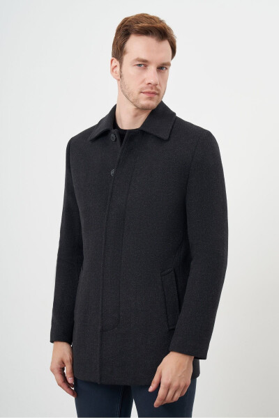 Men's classic wool blend overcoat with buttons. - 2