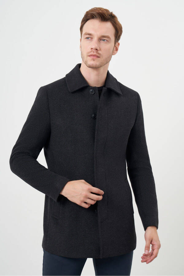 Men's classic wool blend overcoat with buttons. - 3