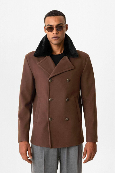 Men's Coat, Fur Collar, Double Breasted - 1