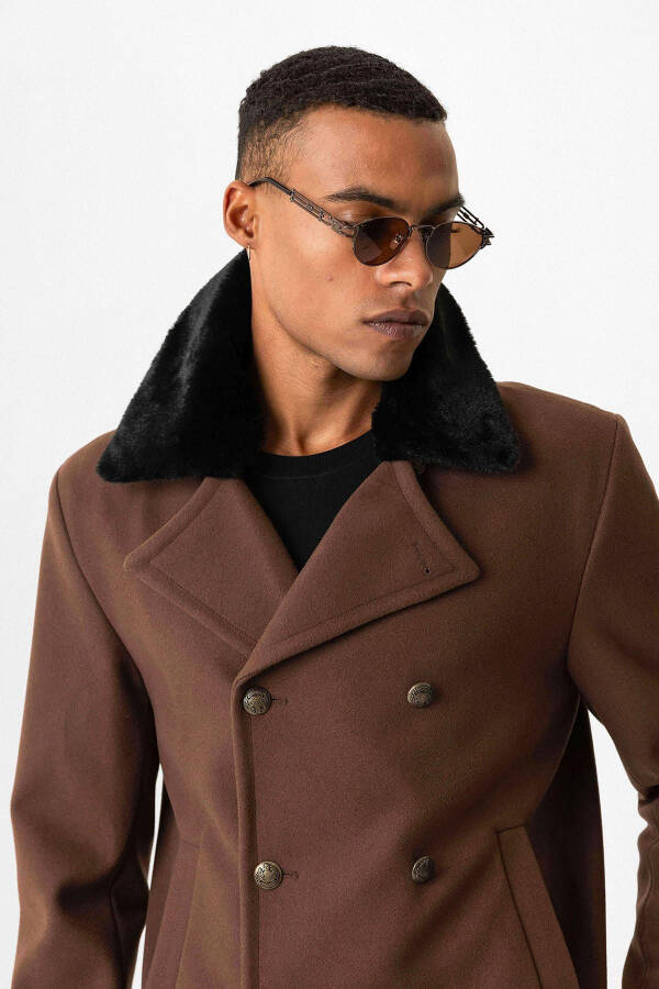 Men's Coat, Fur Collar, Double Breasted - 5