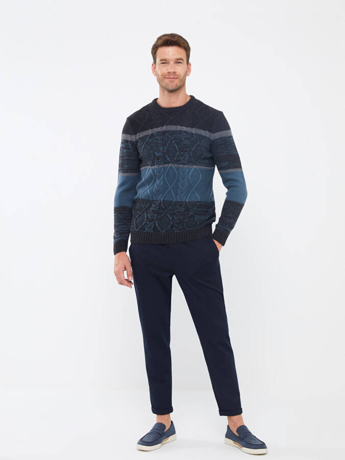 Men's Color Block Long Sleeve Crew Neck Knit Sweater - 3