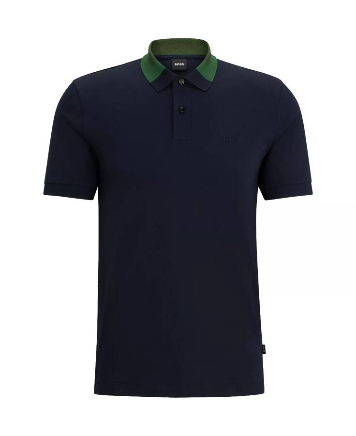 Men's Color-Blocked Collar Slim-Fit Polo Shirt Dark Blue - 8