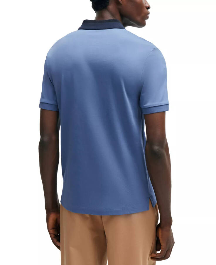 Men's Color-Blocked Collar Slim-Fit Polo Shirt Open Blue - 6