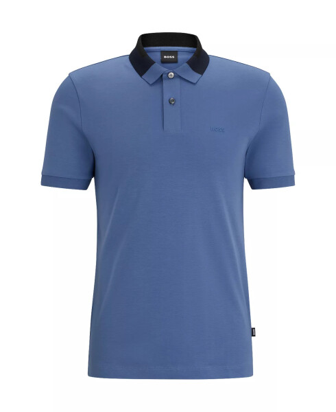 Men's Color-Blocked Collar Slim-Fit Polo Shirt Open Blue - 8