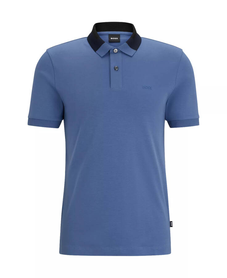 Men's Color-Blocked Collar Slim-Fit Polo Shirt Open Blue - 8