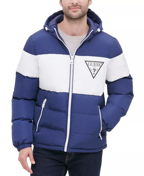 Men's Colorblock Hooded Puffer Jacket - Navy - 1