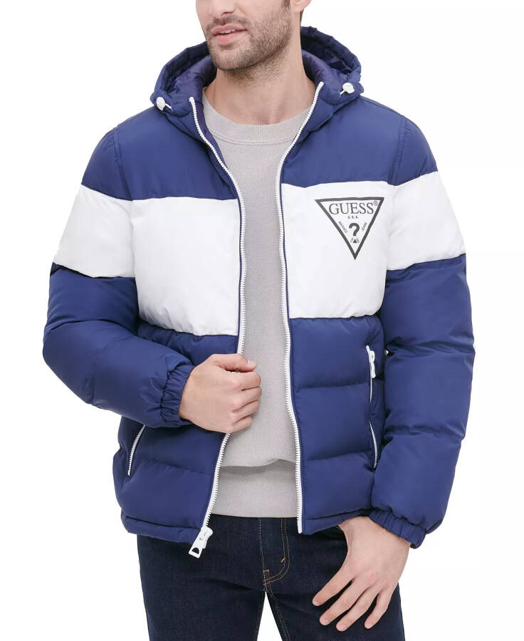 Men's Colorblock Hooded Puffer Jacket - Navy - 3