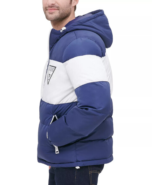 Men's Colorblock Hooded Puffer Jacket - Navy - 4